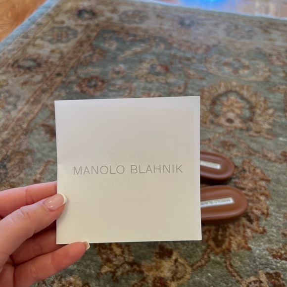 Manolo Blahnik Susa Flat Leather Sandal in Luggage Size 38 (8b) - Picture 5 of 7